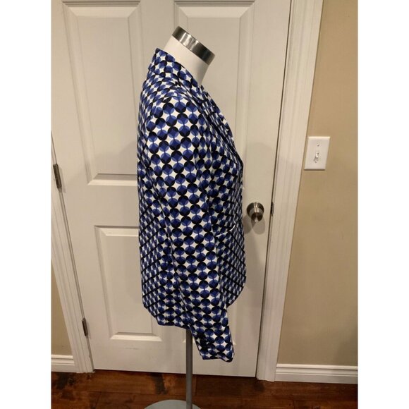Kate Spade Blue & White Geometric Circular Patterned Blazer, Size 00 - Picture 4 of 7